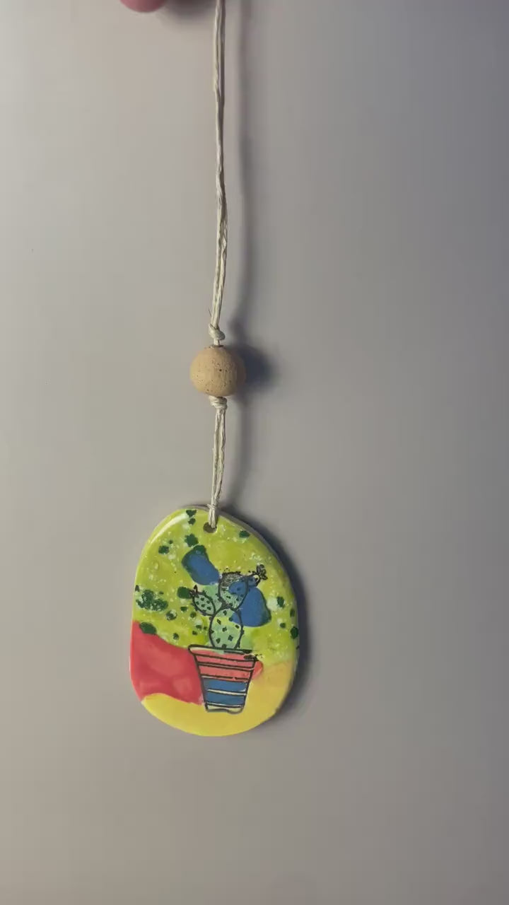 Prickly Pear Cactus Ornament – Handmade Ceramic Southwest Decor