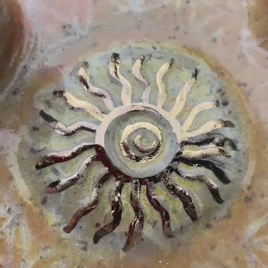 Four-Element Ritual Dish – Flower of Life, Sun and Moon, Coral and Gold Glaze