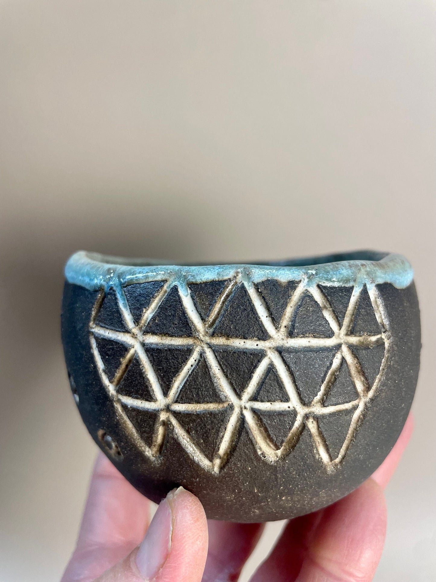 Handmade ceramic Newgrange inspired carved ritual cups